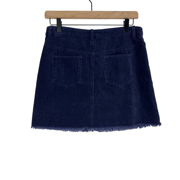 Mittoshop Women’s Size Small Solid Blue Corduroy Fringe Hem Casual Mini Skirt - Picture 2 of 8